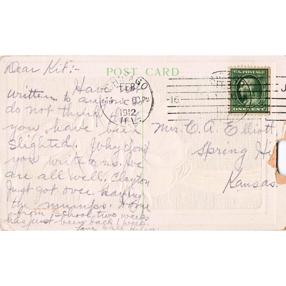 Antique 1912 Embossed Valentine Postcard Snowdrops Flowers Gold Chicago Postmark - Picture 2 of 2